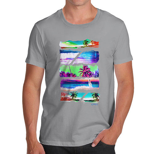 Novelty T Shirts For Dad Neon Beach Cutouts Men's T-Shirt Small Light Grey