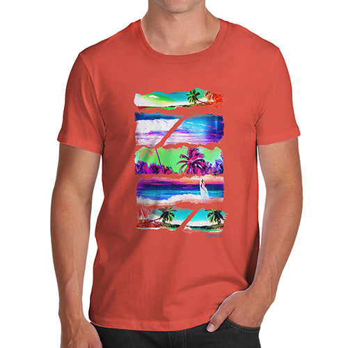 Novelty T Shirts For Dad Neon Beach Cutouts Men's T-Shirt Small Orange
