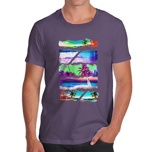 Mens T-Shirt Funny Geek Nerd Hilarious Joke Neon Beach Cutouts Men's T-Shirt Medium Plum