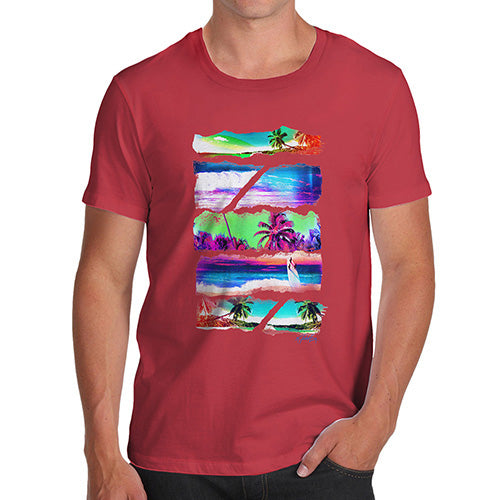 Funny T-Shirts For Men Neon Beach Cutouts Men's T-Shirt Small Red