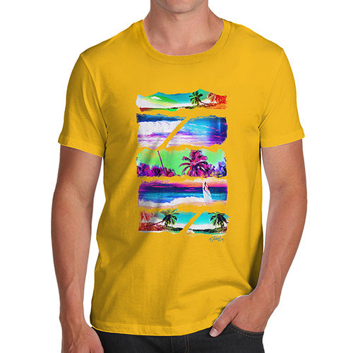 Funny T Shirts For Dad Neon Beach Cutouts Men's T-Shirt Small Yellow