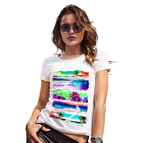 Womens Funny T Shirts Neon Beach Cutouts Women's T-Shirt Medium White