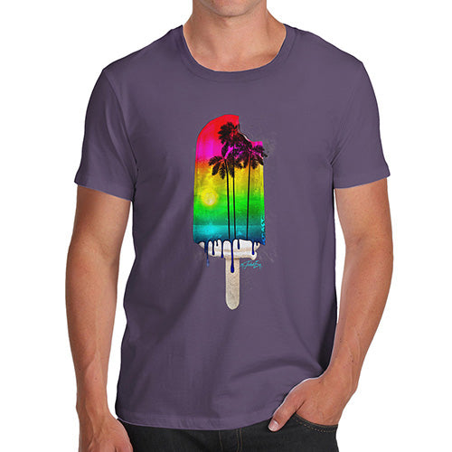 Mens Funny Sarcasm T Shirt Rainbow Palms Ice Lolly Men's T-Shirt Medium Plum