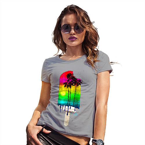 Funny Shirts For Women Rainbow Palms Ice Lolly Women's T-Shirt Small Light Grey