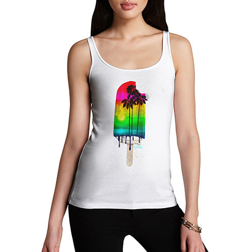 Funny Tank Tops For Women Rainbow Palms Ice Lolly Women's Tank Top Small White