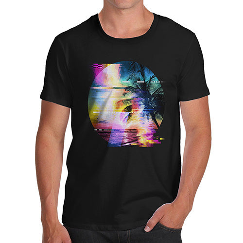 Funny Tee For Men Palm Tree Glitch Art Men's T-Shirt X-Large Black