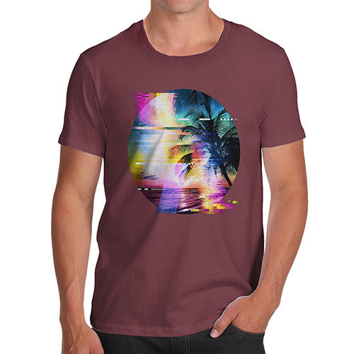 Funny T Shirts For Men Palm Tree Glitch Art Men's T-Shirt Large Burgundy