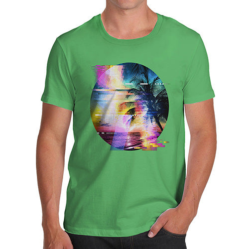 Mens T-Shirt Funny Geek Nerd Hilarious Joke Palm Tree Glitch Art Men's T-Shirt Small Green