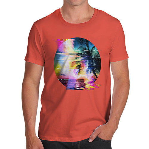 Funny T-Shirts For Guys Palm Tree Glitch Art Men's T-Shirt Medium Orange