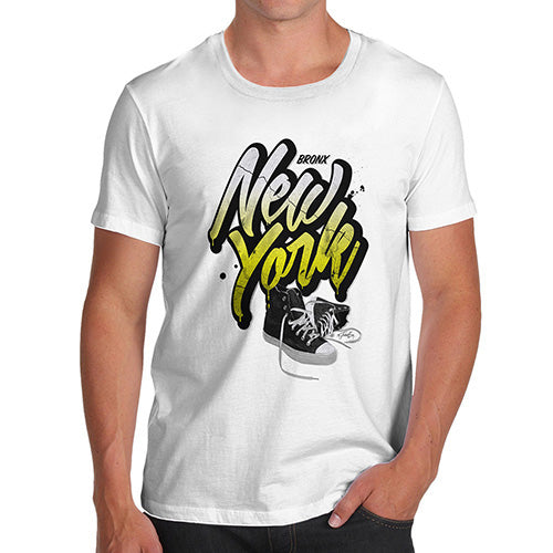 Novelty Tshirts Men Funny Bronx New York Sneakers Men's T-Shirt Medium White