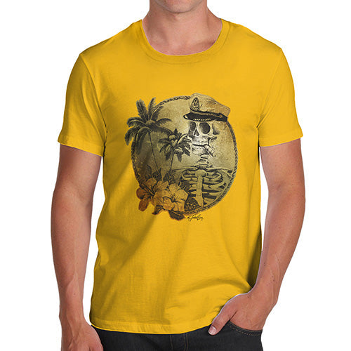 Novelty T Shirts For Dad Skeleton Sailor Men's T-Shirt Large Yellow