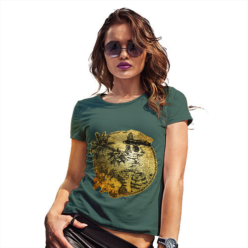 Womens Humor Novelty Graphic Funny T Shirt Skeleton Sailor Women's T-Shirt Large Bottle Green