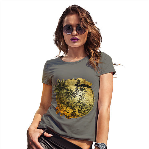 Funny T Shirts For Women Skeleton Sailor Women's T-Shirt Large Khaki