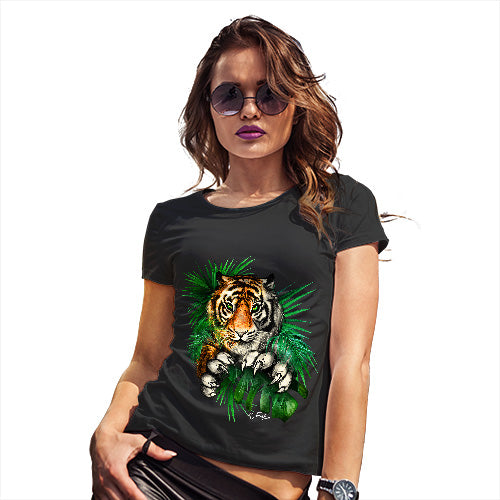 Novelty Gifts For Women Tiger In The Grass Women's T-Shirt Small Black