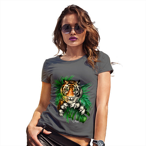 Funny Shirts For Women Tiger In The Grass Women's T-Shirt Large Dark Grey
