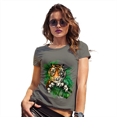 Womens Funny Sarcasm T Shirt Tiger In The Grass Women's T-Shirt Small Khaki
