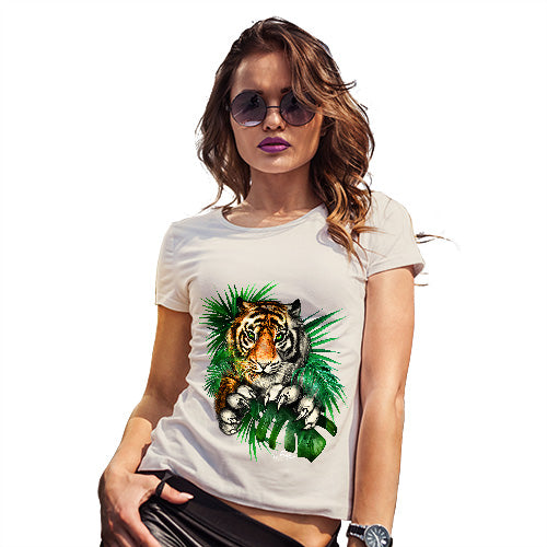 Funny T-Shirts For Women Tiger In The Grass Women's T-Shirt Medium Natural