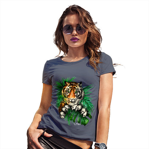 Womens Funny Sarcasm T Shirt Tiger In The Grass Women's T-Shirt Large Navy