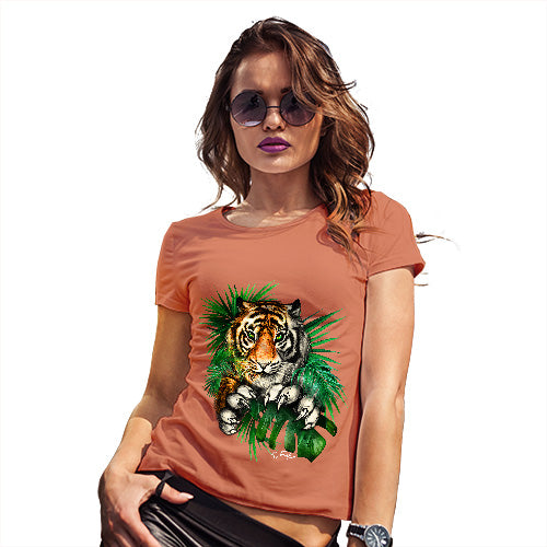 Funny Tshirts For Women Tiger In The Grass Women's T-Shirt Large Orange