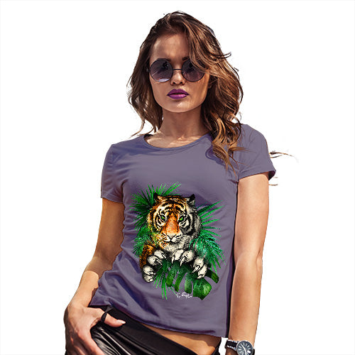 Funny Tee Shirts For Women Tiger In The Grass Women's T-Shirt Large Plum