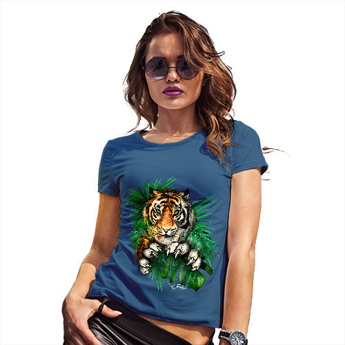 Funny T-Shirts For Women Sarcasm Tiger In The Grass Women's T-Shirt Small Royal Blue