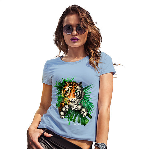 Funny Shirts For Women Tiger In The Grass Women's T-Shirt X-Large Sky Blue