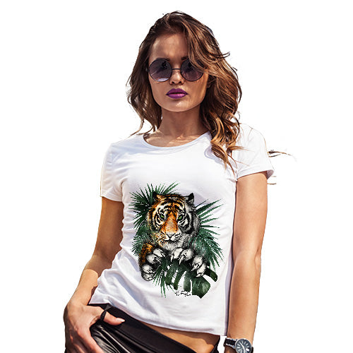 Womens T-Shirt Funny Geek Nerd Hilarious Joke Tiger In The Grass Women's T-Shirt X-Large White