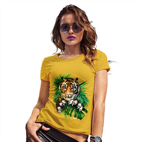Funny Tshirts For Women Tiger In The Grass Women's T-Shirt X-Large Yellow