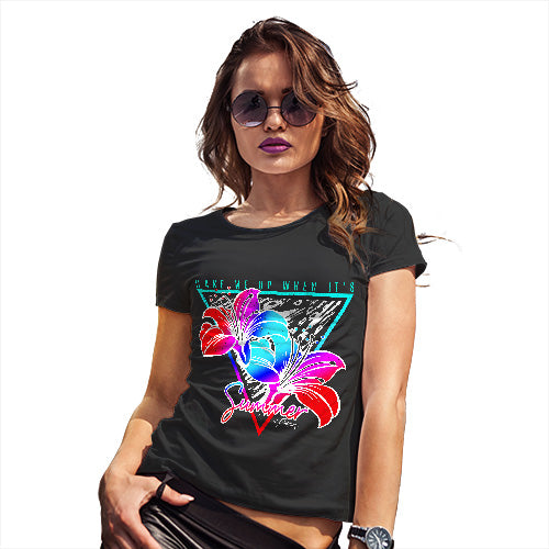 Novelty Gifts For Women Wake Me Up When It's Summer Women's T-Shirt Large Black