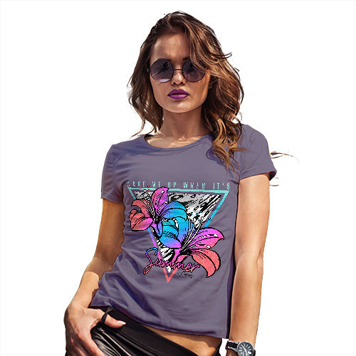 Womens Novelty T Shirt Wake Me Up When It's Summer Women's T-Shirt Large Plum