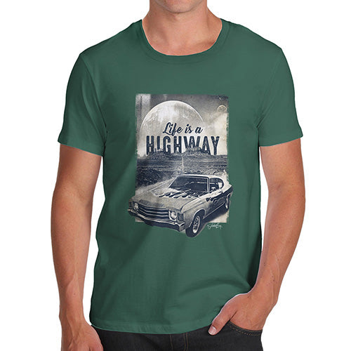 Novelty T Shirts For Dad Life Is A Highway Men's T-Shirt Small Bottle Green