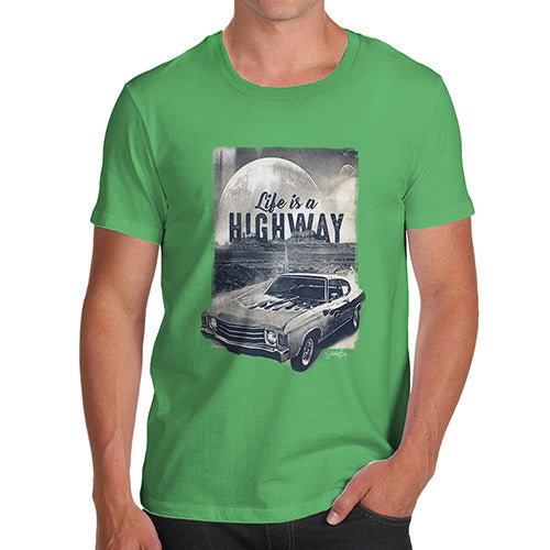 Funny Mens T Shirts Life Is A Highway Men's T-Shirt Large Green