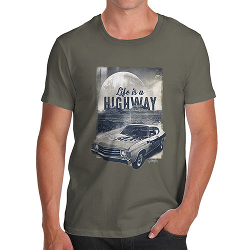 Novelty T Shirts For Dad Life Is A Highway Men's T-Shirt Small Khaki