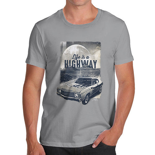 Novelty T Shirts For Dad Life Is A Highway Men's T-Shirt X-Large Light Grey