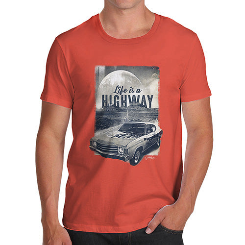 Funny T-Shirts For Men Life Is A Highway Men's T-Shirt Small Orange