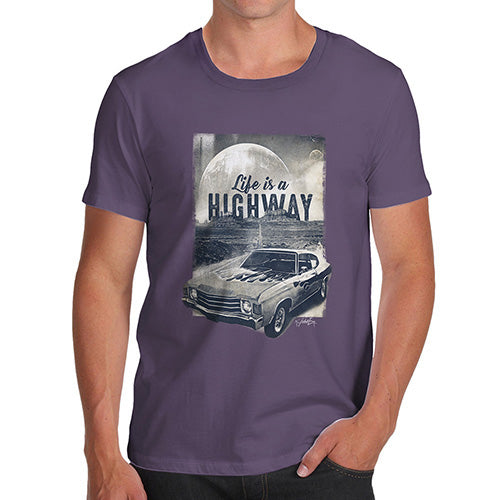 Funny Gifts For Men Life Is A Highway Men's T-Shirt Large Plum