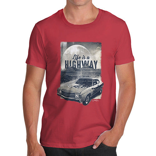 Funny T Shirts For Men Life Is A Highway Men's T-Shirt Large Red