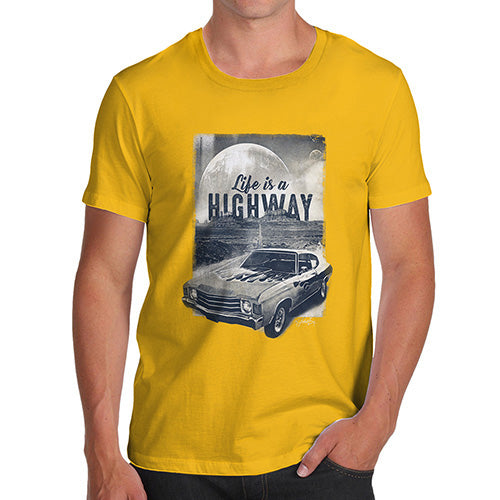 Funny Mens T Shirts Life Is A Highway Men's T-Shirt X-Large Yellow