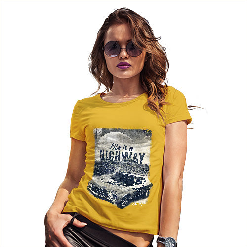 Womens T-Shirt Funny Geek Nerd Hilarious Joke Life Is A Highway Women's T-Shirt X-Large Yellow