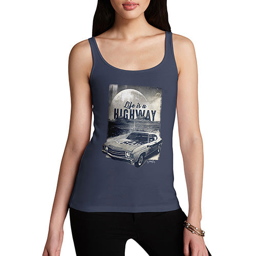 Womens Humor Novelty Graphic Funny Tank Top Life Is A Highway Women's Tank Top Small Navy