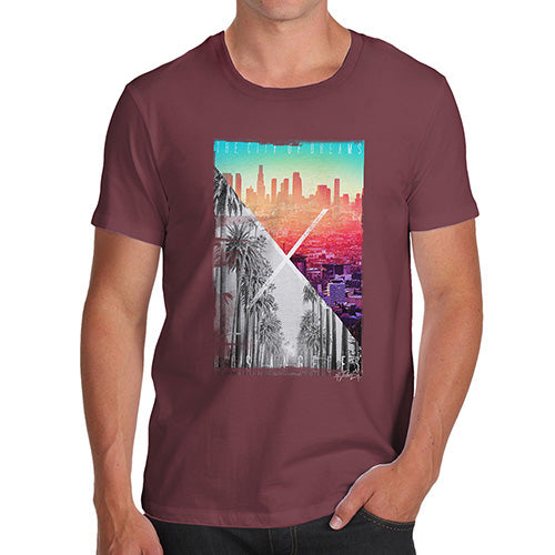 Funny T-Shirts For Men Los Angeles City Of Dreams Men's T-Shirt Small Burgundy