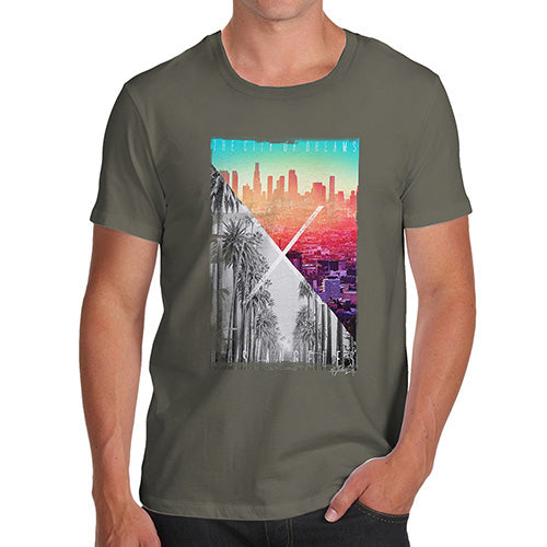 Funny Tee Shirts For Men Los Angeles City Of Dreams Men's T-Shirt Small Khaki