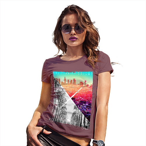 Novelty Gifts For Women Los Angeles City Of Dreams Women's T-Shirt X-Large Burgundy