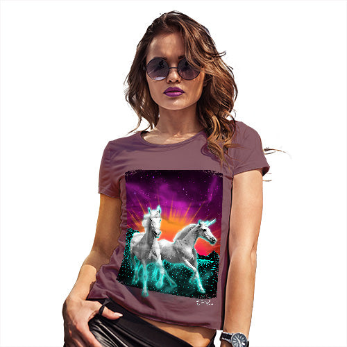 Funny Tshirts For Women Virtual Reality Unicorns Women's T-Shirt Small Burgundy