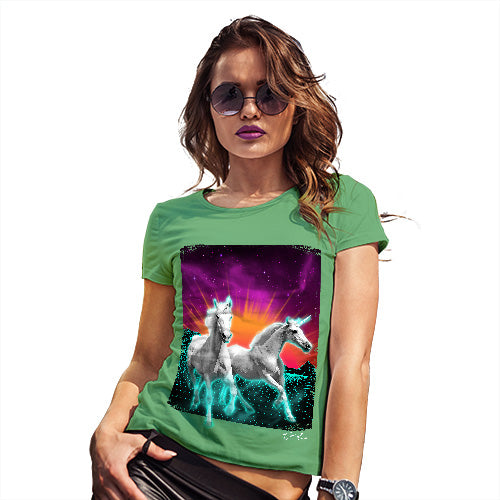 Womens Novelty T Shirt Christmas Virtual Reality Unicorns Women's T-Shirt Large Green