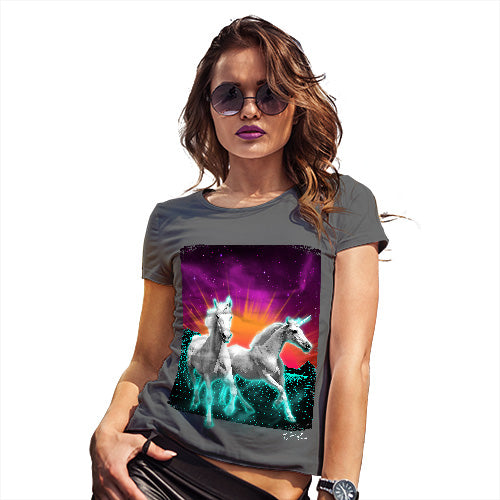 Funny Tee Shirts For Women Virtual Reality Unicorns Women's T-Shirt Medium Dark Grey