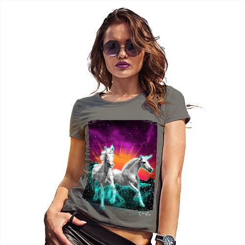 Funny T-Shirts For Women Sarcasm Virtual Reality Unicorns Women's T-Shirt Small Khaki