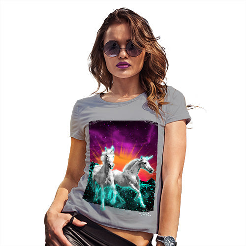 Womens Novelty T Shirt Christmas Virtual Reality Unicorns Women's T-Shirt Large Light Grey