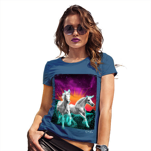 Womens Funny T Shirts Virtual Reality Unicorns Women's T-Shirt Medium Royal Blue