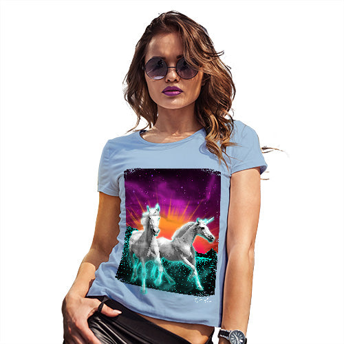 Womens Funny Tshirts Virtual Reality Unicorns Women's T-Shirt X-Large Sky Blue